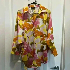 GiGio Floral Dolman sleeve button down top Blouse Size Large‎